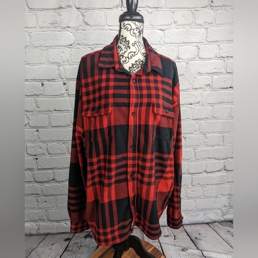 Chaps women's long sleeve button front fleece top xxl pockets plaid print bb13